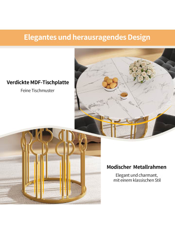 ABRIHOME Runder Esstisch in Marmoroptik 100x100x76 cm mit goldenen Metallbeinen