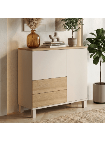 CALICOSY Sideboard KORA in Beige - (W) 87,2  x (H) 82,4  x (L) 35 cm