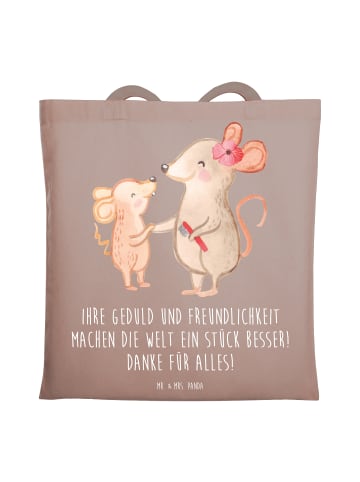 Mr. & Mrs. Panda Umhängetasche Erzieher-Dank mit Spruch in Braun Pastell