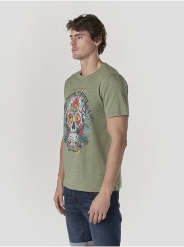 KOROSHI Crew t-shirt baumwolle druck-emb in khaki