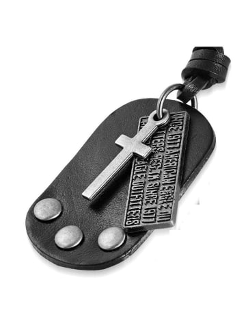 Bungsa Kette in Dog Tag Leder dreiteilig / schwarz