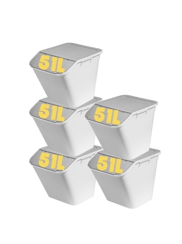 SmartStore 5er-Set Aufbewahrungsbox Collect Stack-it Weiß/Grau 51L