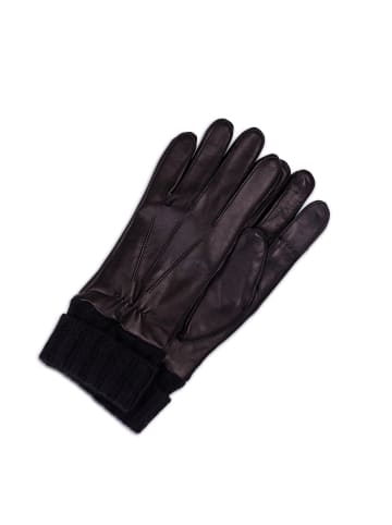 CASH-MERE.CH Lederhandschuhe mit Stulpen und Touchscreen tauglich in Schwarz