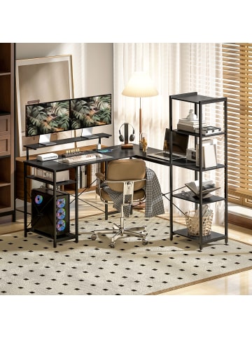 HOMCOM Eckschreibtisch-137L x 140B x 139,5H cm-Schwarz