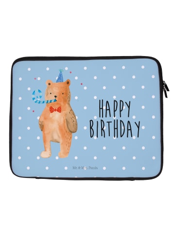 Mr. & Mrs. Panda Laptop Tasche Bär Geburtstag mit Spruch in Blau Pastell