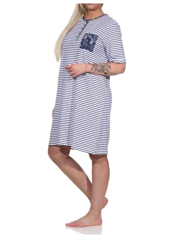 NORMANN kurzarm Nachthemd Knopfleiste am Hals Streifen - 73275 in weiss