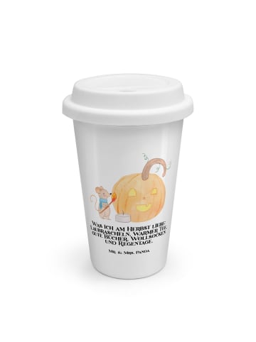 Mr. & Mrs. Panda Kaffeebecher To Go Kürbis Maus mit Spruch in Weiß