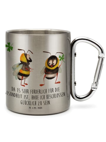 Mr. & Mrs. Panda Tasse Hummeln Kleeblatt mit Spruch in Silber