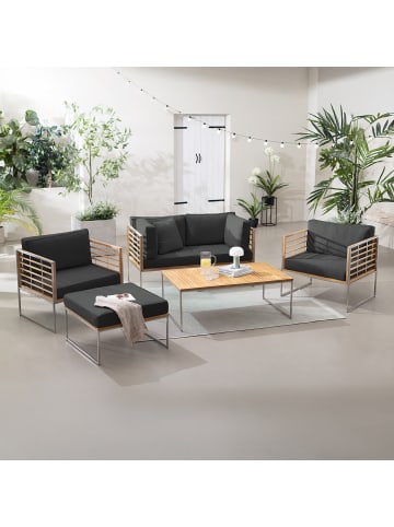 home24 Couchtisch TEAKLINE in Braun / Silber