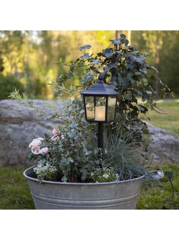 STAR Trading Grablaterne ,Flame Lantern mit LED-Kerze, Batterie und Timer, schwarz