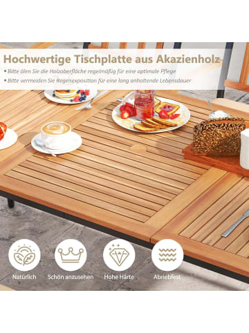 COSTWAY Gartentisch mit Schirmloch 200x90cm in Braun