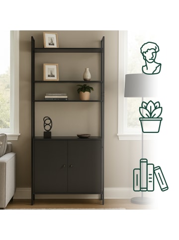 relaxdays Bücherregal in Schwarz - (B)60 x (H)159,5 x (T)24 cm