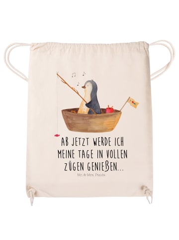 Mr. & Mrs. Panda Gymnastiktasche Pinguin Angelboot mit Spruch in Creme