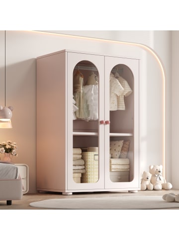 ABRIHOME Kleiderschrank in Rosa mit 2 Türen Acryl Stange 80x50x120 cm