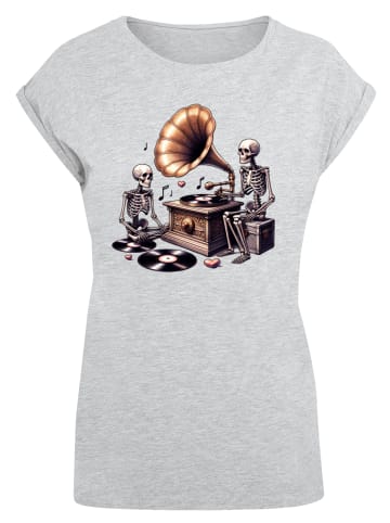 F4NT4STIC T-Shirt Gothic Skeleton Vintage Plattenspieler in grau meliert
