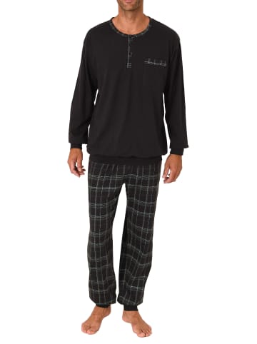 NORMANN Schlafanzug Pyjama Bündchen und karierter Jersey Hose - 75259 in dunkelgrau