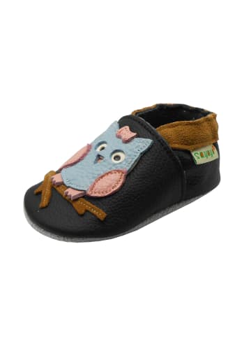 Yalion Leder-Krabbelschuhe "Owl" in Schwarz