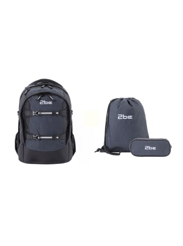 2Be 3er Set Schulrucksack Black Grey in Black