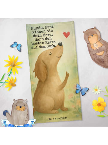 Mr. & Mrs. Panda Strandtuch Hund Liebe Design mit Spruch in Grau Pastell