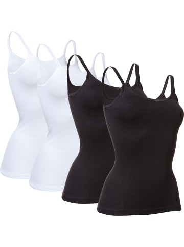 Con-ta Baumwolle, Feinripp Unterhemd 4er-Pack in weiß/schwarz