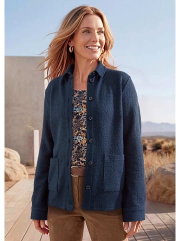 GOLDNER Kurzgröße:  Hemdjacke in Bouclé-Optik in marine / gemustert