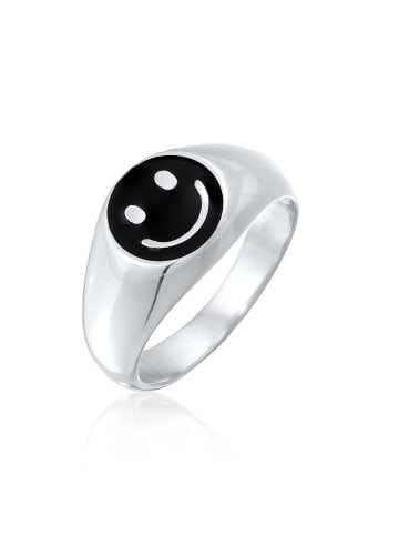KUZZOI Ring 925 Sterling Silber mit Smiling Face, Siegelring, Smiling Face in Schwarz