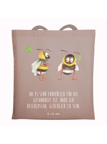 Mr. & Mrs. Panda Jutebeutel Hummeln Kleeblatt mit Spruch in Braun Pastell