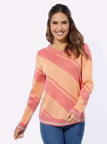 Sieh an! Langarm-Pullover in apricot-flamingo-gemustert