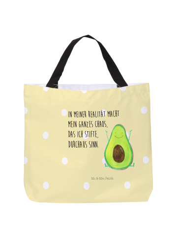 Mr. & Mrs. Panda Strandtasche Avocado Glücklich mit Spruch in Gelb Pastell