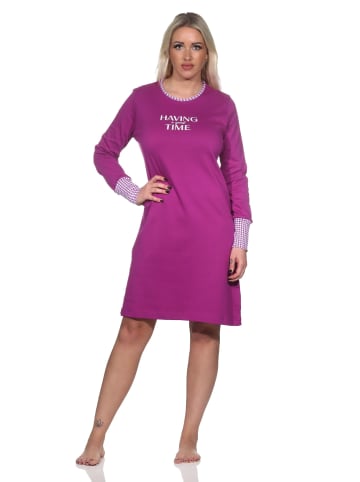 NORMANN Nachthemd Bündchen Kuschel interlock - 82157 in lila