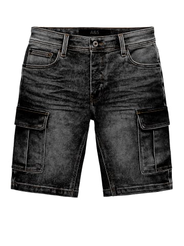 EGOMAXX Stretch Denim Cargo Bermuda mit Knopfleiste in Schwarz