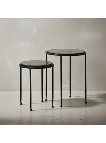 KADIMA DESIGN Beistelltisch 2er Set Schwarz Design Satztisch Glas Metall Rund,