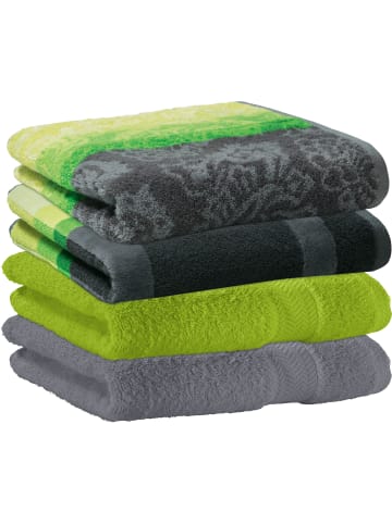 Erwin Müller Jacquard Handtuch-Set 4er-Pack in grün/grau