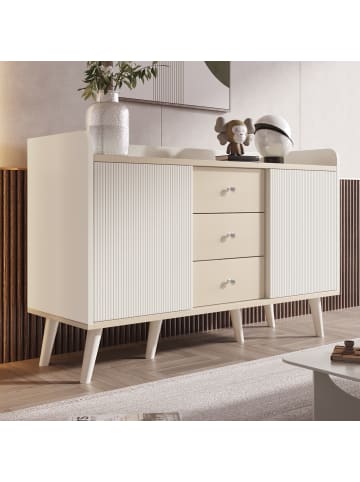 ABRIHOME Holzfarbe Sideboard Kommode mit 3 Schubladen in Weiß