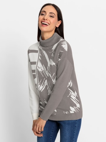 Heine Jacquardpullover in grau-ecru-gemustert