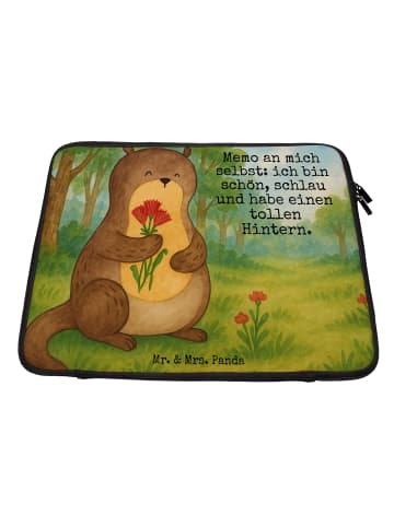 Mr. & Mrs. Panda Laptophülle Otter Blumenstrauß Design mit Spruch in Weiß