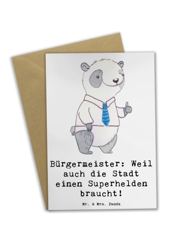 Mr. & Mrs. Panda Grußkarte Bürgermeister Superheld mit Spruch in Weiß