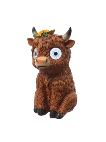 MARELIDA LED Solar Kuh mit leuchtenden Augen Tierfigur H: 25cm in braun