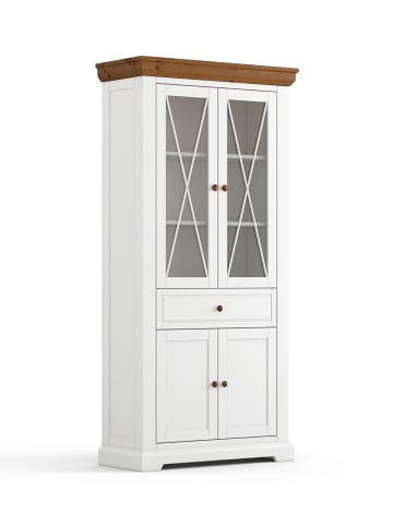 Feldmann-Wohnen Standvitrine Marone Elite Weiß / Kiefer Tabak 95 / 41 / 200cm
