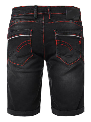 Rusty Neal Jeans Shorts "RUBEN" mit Kontrast-Naht und offener Knopfleiste in Black Used