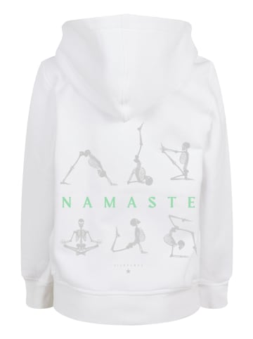 F4NT4STIC Basic Kids Hoodie Namaste Yoga Skelett Halloween in weiß