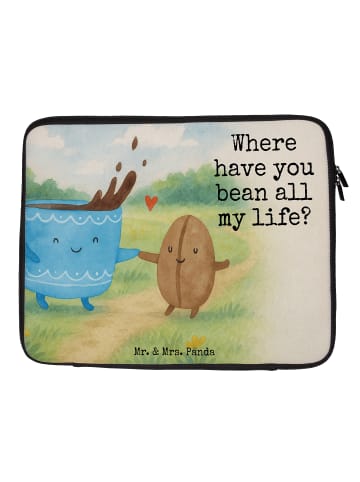 Mr. & Mrs. Panda Laptop Tasche Kaffee Bohne Design mit Spruch in Weiß
