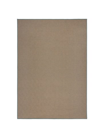 KADIMA DESIGN Geometrischer Jute-Teppich mit Naturkautschuk, hochdicht in Braun-Blau