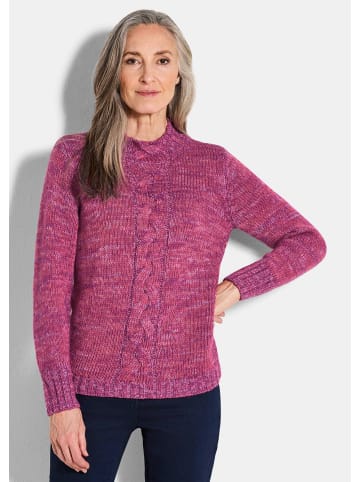 GOLDNER Kurzgröße:  Strickpullover Hüftlanger Langarm Pullover, Zopfstrick in beere / gemustert