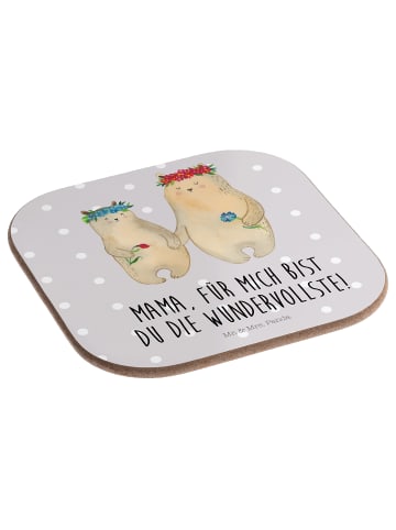 Mr. & Mrs. Panda Bierdeckel Bären mit Blumenkranz mit Spruch in Grau Pastell