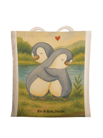 Mr. & Mrs. Panda Tasche Pinguine Kuscheln Design ohne Spruch in Weiß