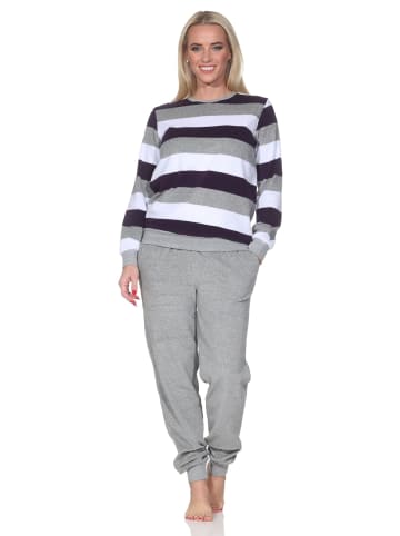 NORMANN Langarm Pyjama Bündchen Blockstreifen in lila