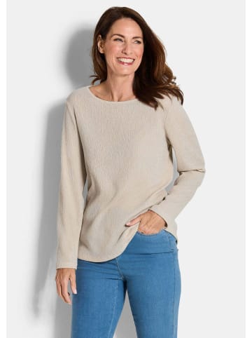 GOLDNER Langarm Melange Jersey-Oberteil in beige