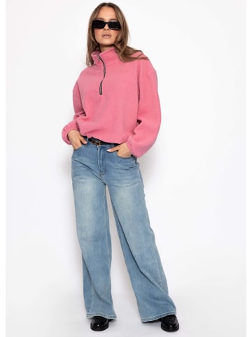 SASSYCLASSY Oversize Fleece Sweatshirt mit Reißverschluss in Rosa