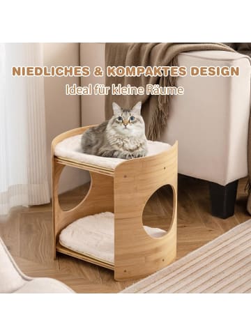 COSTWAY Katzenbett 2 Etagen Bambus 40x33x41cm in Beige